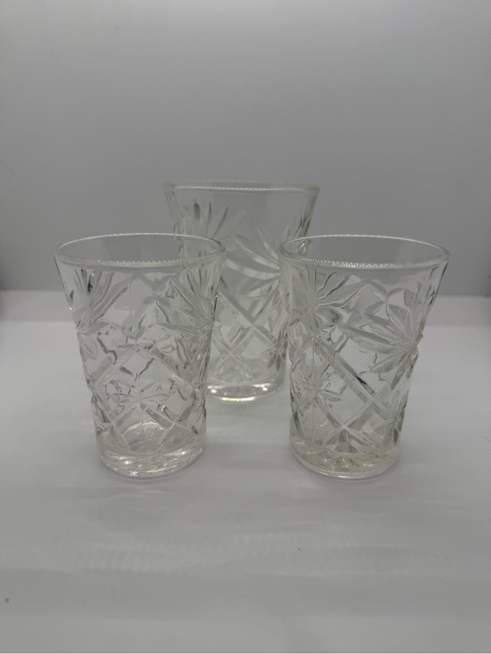 Vintage Anchor Hocking Prescut “Oatmeal Starburst” Glass Set – 3 Piece Lot
